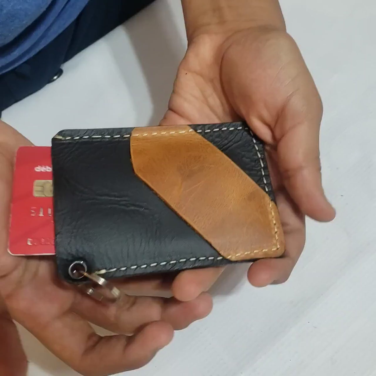 Handcrafted Leather Card Holder Keychain, Slim Minimalist Wallet for Women & Men, Small Credit Card Case with Key Ring, Fair Trade Gift