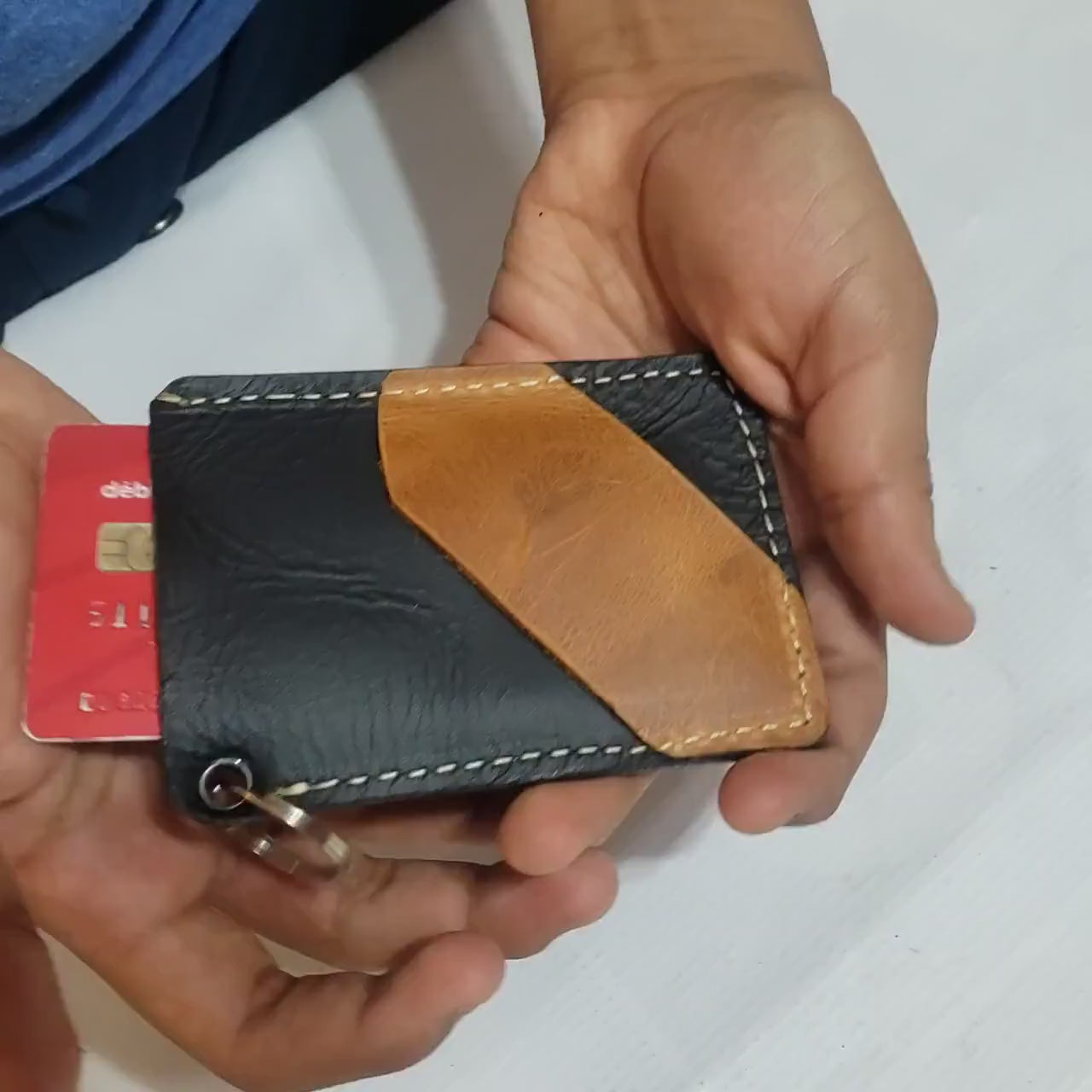 Handcrafted Leather Card Holder Keychain, Slim Minimalist Wallet for Women & Men, Small Credit Card Case with Key Ring, Fair Trade Gift