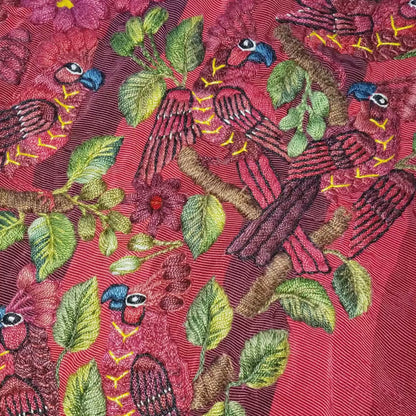 Handmade Burgundy EMBROIDERED Guatemalan Santiago Atitlan COTTON WALL "Mayan Bird Family" Tapestry
