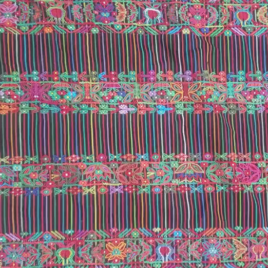Vintage Black Handwoven Cotton AGUACATAN Guatemalan textile fabric per YARD