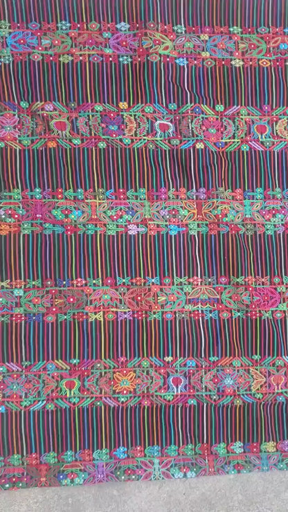 Vintage Black Handwoven Cotton AGUACATAN Guatemalan textile fabric per YARD