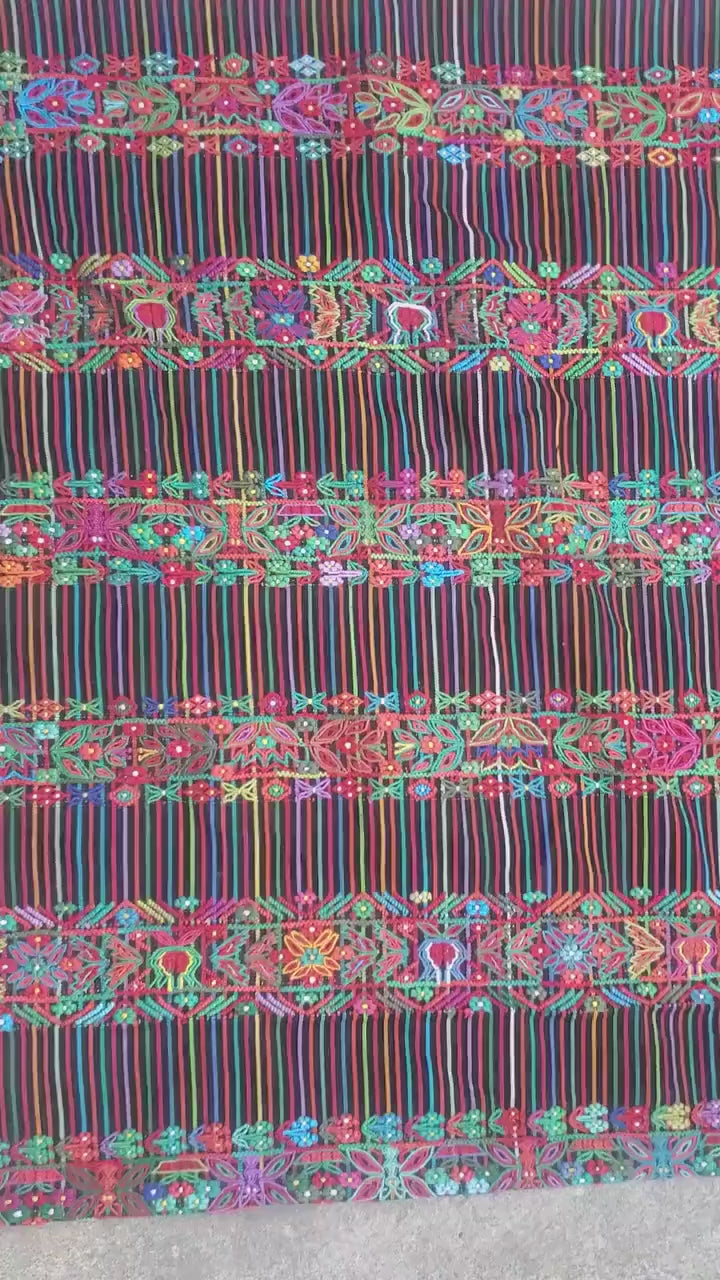 Vintage Black Handwoven Cotton AGUACATAN Guatemalan textile fabric per YARD