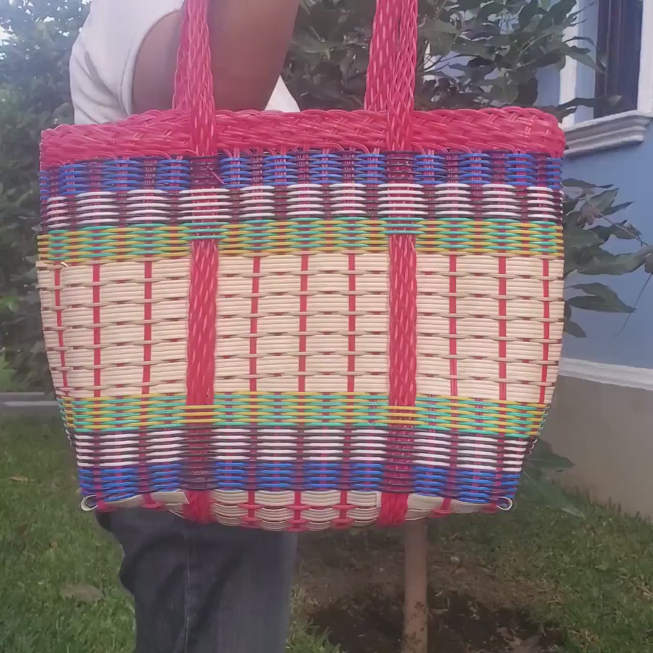 SMALL Woven Guatemalan Plastic market Bag - RECYCLED PLASTIC Basket