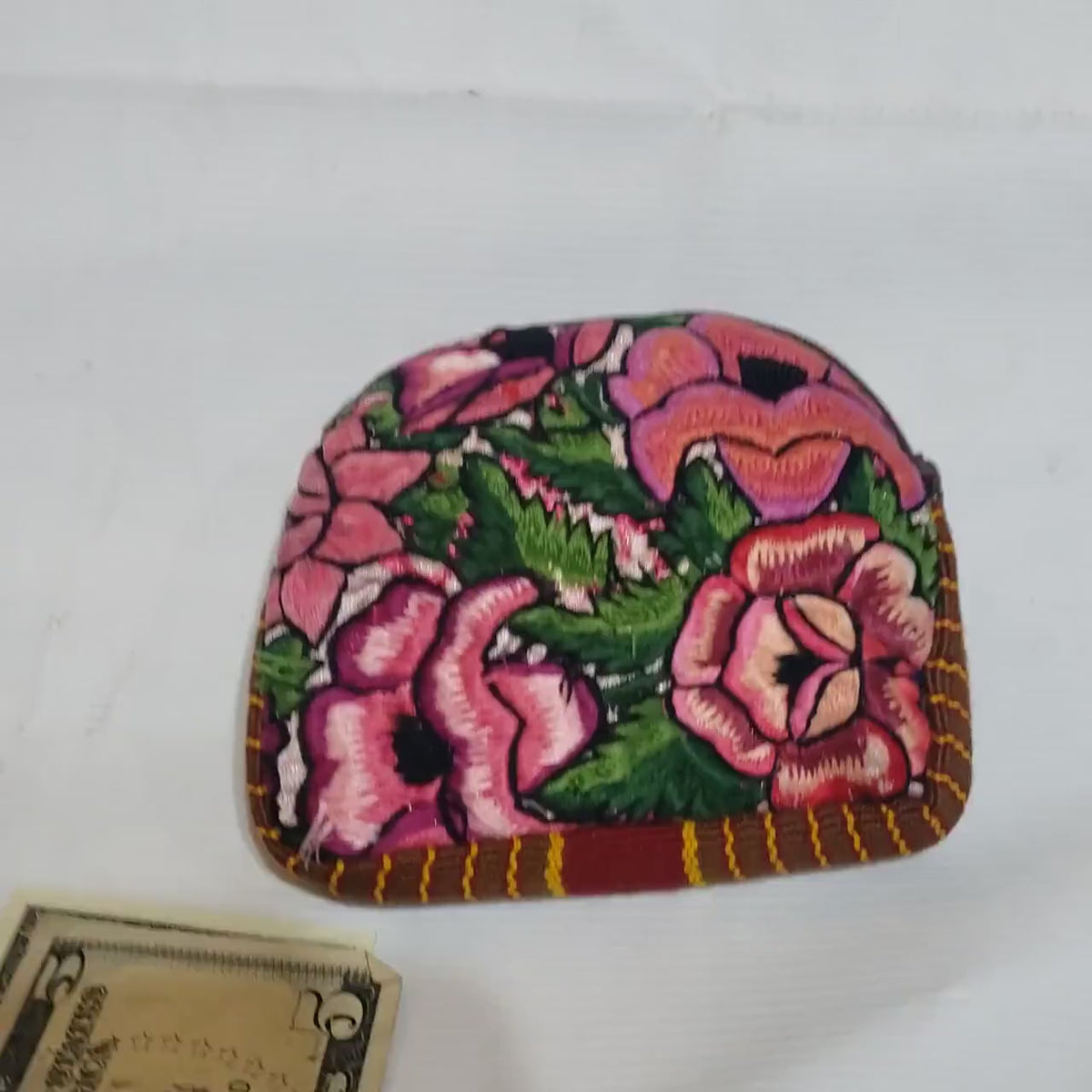 Guatemalan PADDED  HUIPIL Coin Purse, Fair Trade Floral Cotton Bag