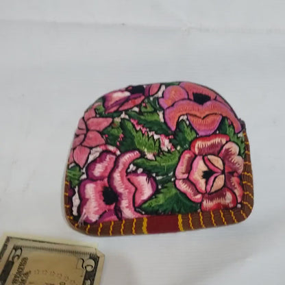 Guatemalan PADDED  HUIPIL Coin Purse, Fair Trade Floral Cotton Bag