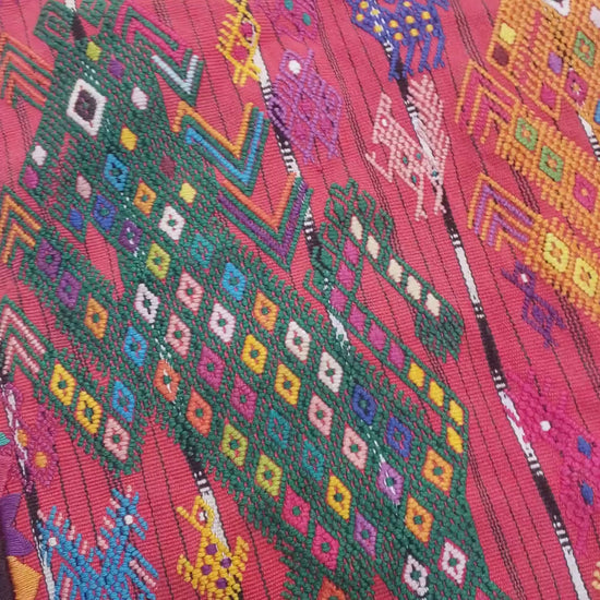 Vintage Guatemalan Red HORSES and EAGLES TSUTE - Chichicastenango Tablecloth - Throw