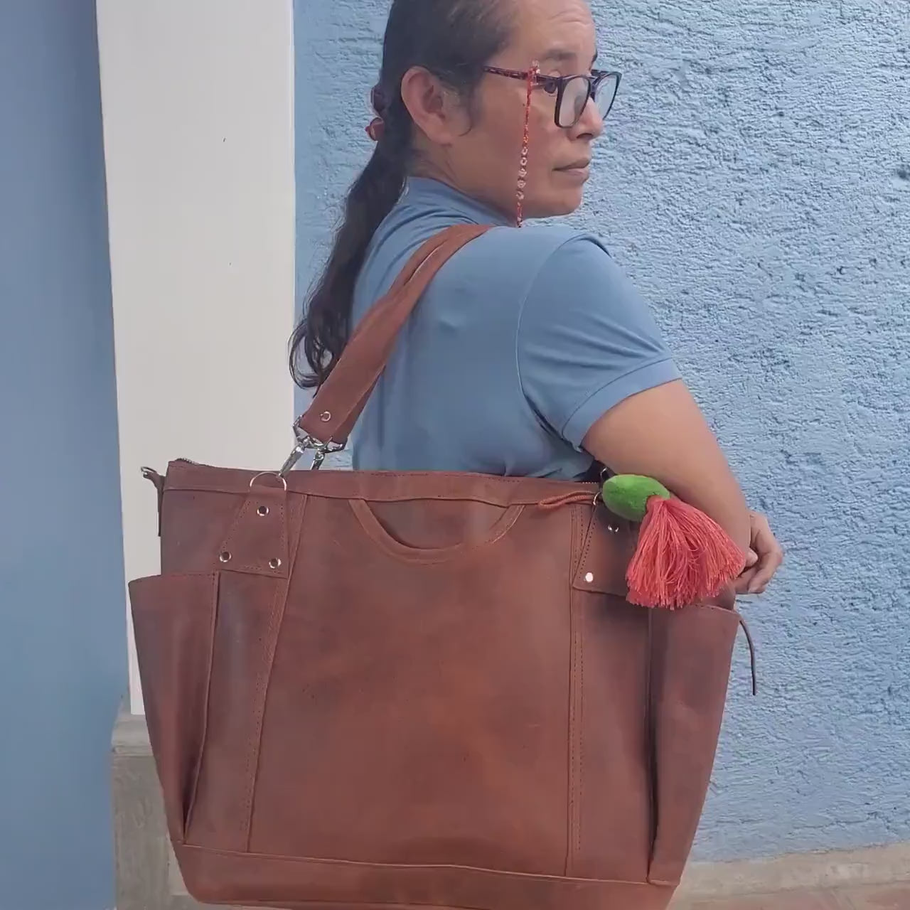 Aesthetic Genuine Leather DIAPER CONVERTIBLE BACKPACK Bag With Tassel - Full Grain Leather Handles Dark Brown Cross body Bag