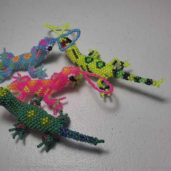Beaded Lizard Ornament: Czech Glass Beads, Handmade Guatemalan Gift