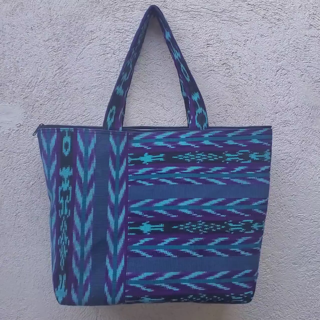 Handwoven GUATEMALAN COTTON Striped Lining TOTE Bag With Zipper Available In Multiple Colors