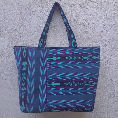 Handwoven GUATEMALAN COTTON Striped Lining TOTE Bag With Zipper Available In Multiple Colors