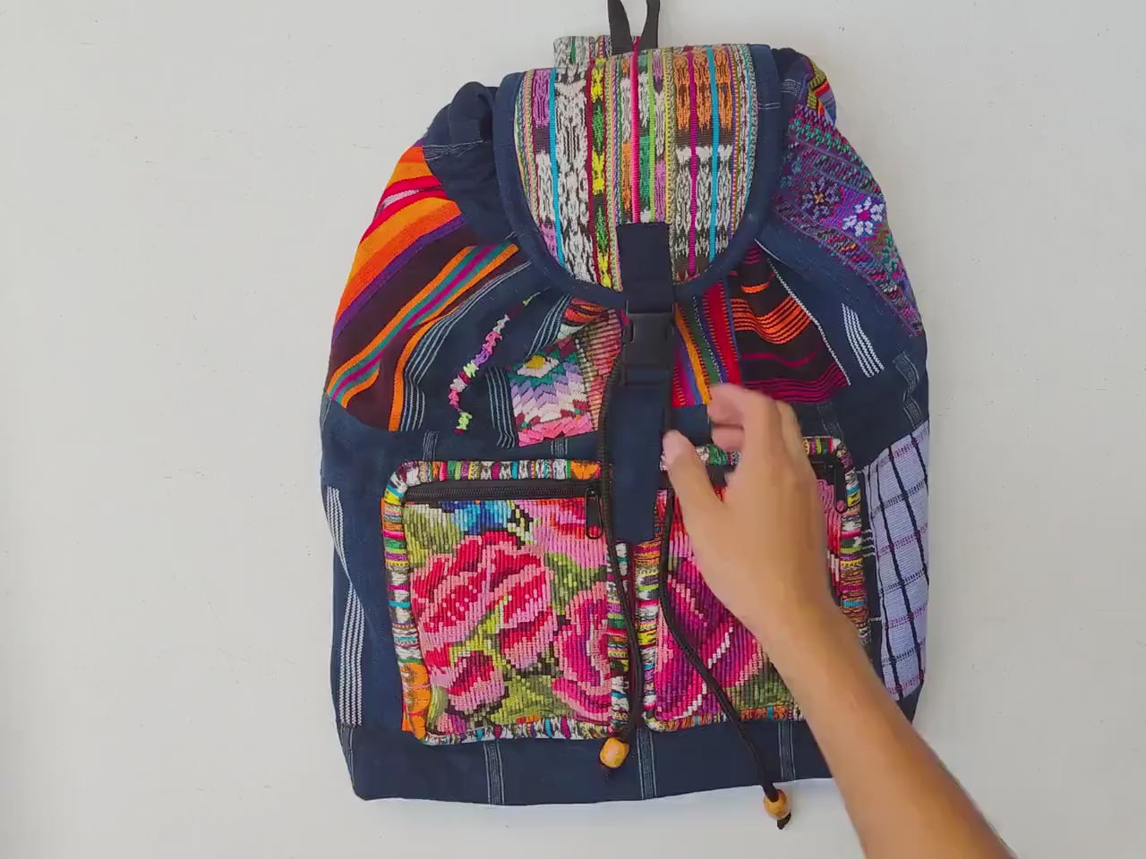 Guatemalan upcycled cotton patchwork backpack bag