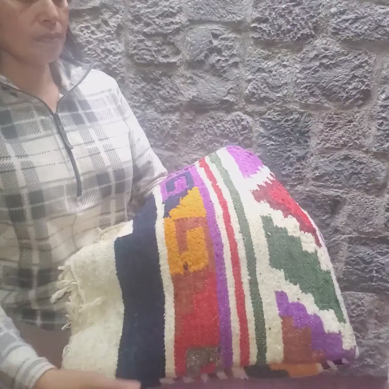 Traditional GUATEMALA HANDWOWEN RUG Made In Momostenango – Aesthetic Design 100% Wool, Cotton Warp Rug