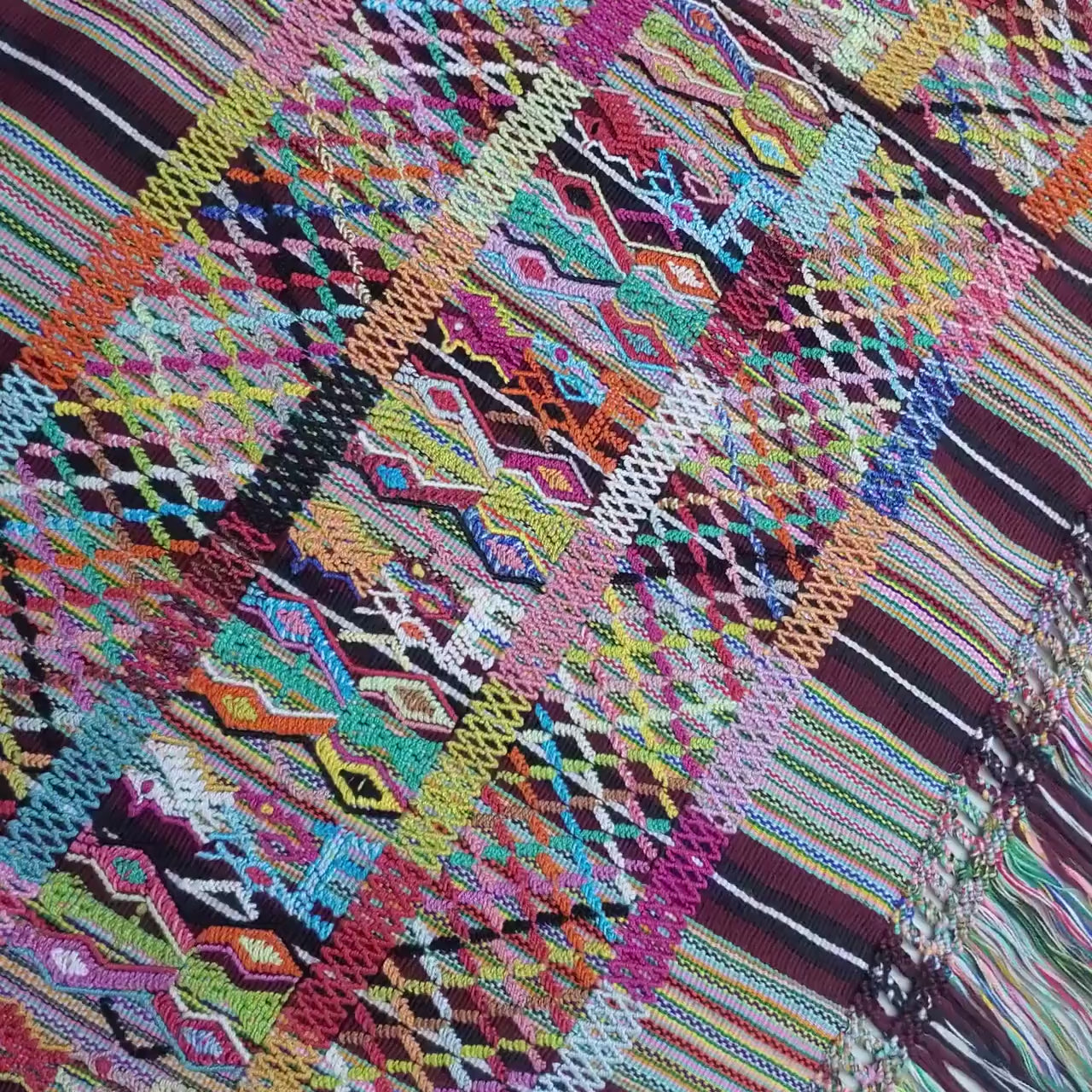 COTZAL handmade TABLE RUNNER with fringes -Deer, birds and Geometric Motives-