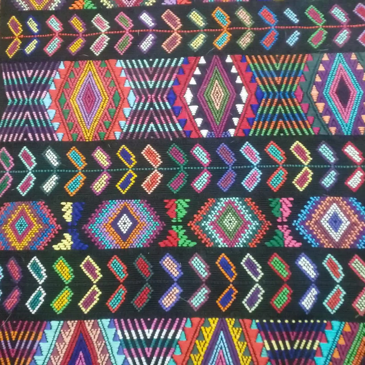 Guatemalan Handwoven Table Runner 15.5x50", Black Ethnic Table Decor with Multicolor Geometric Wheat Design, Chichicastenango Textile