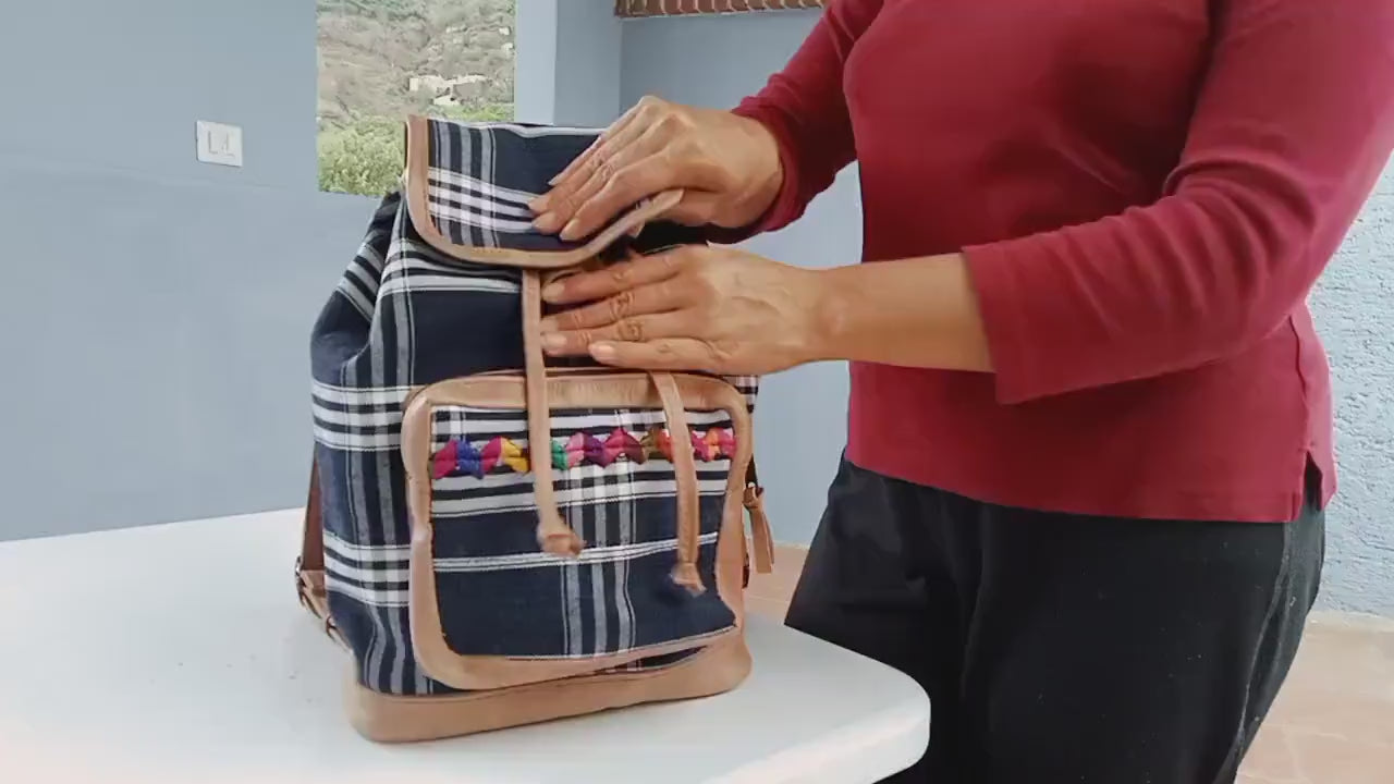Guatemalan Genuine leather indigo backpack