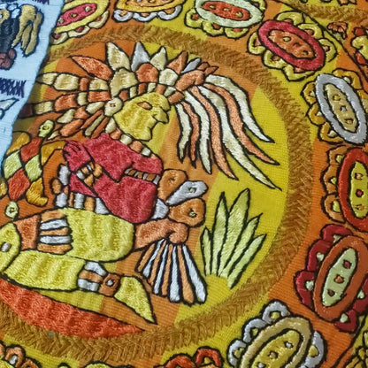 Hand Embroidered Mayan Calendar Tapestry, Guatemalan Wall Hanging, Silk Thread Folk Art Textile, Santiago Atitlan Fabric, Boho Home Decor