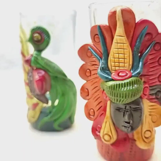 Mayan TEQUILA Shot Glass - Hand CARVED Glass shot -