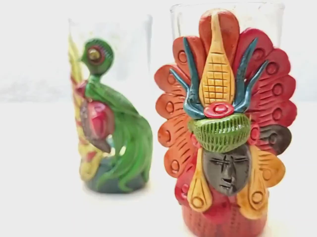 Mayan TEQUILA Shot Glass - Hand CARVED Glass shot -