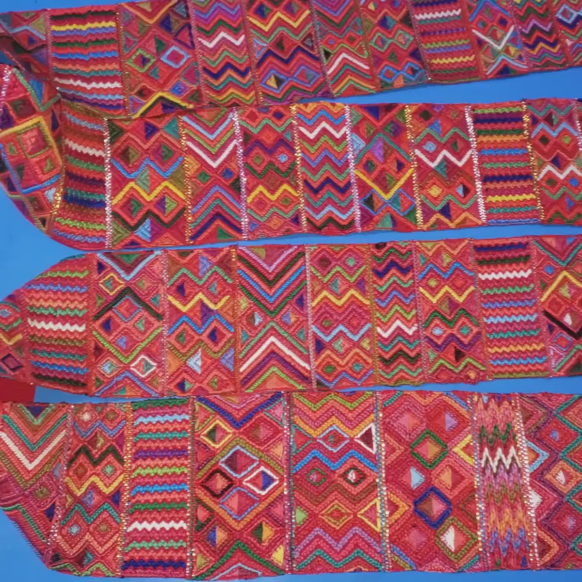 Vintage Red / Green Unique Guatemala Handmade WEAVED Cotton SASH CINTA from Aguacatan