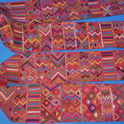 Vintage Red / Green Unique Guatemala Handmade WEAVED Cotton SASH CINTA from Aguacatan