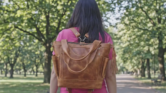 The Ultimate All-in-One Convertible BACKPACK, Diaper Genuine Marbled TAN Leather Color, CDB Gift For Her