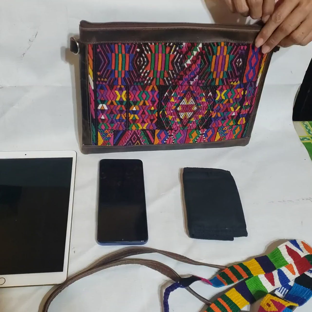 Guatemalan Leather Huipil Crossbody Clutch: Mayan Weave, Fair Trade