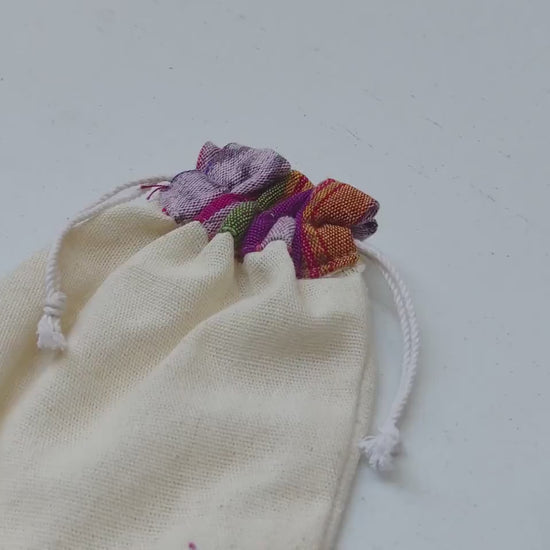 Set of 4 Handmade Guatemalan HACKY SACKS, Crocheted Cotton Juggling Balls with STORAGE Bag