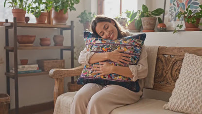 Hand Embroidered Bird Pillow Cover 14x22, Guatemalan Huipil Cushion Cover, Handwoven Mayan Artisan Pillow, Bohemian Lumbar Accent Pillow