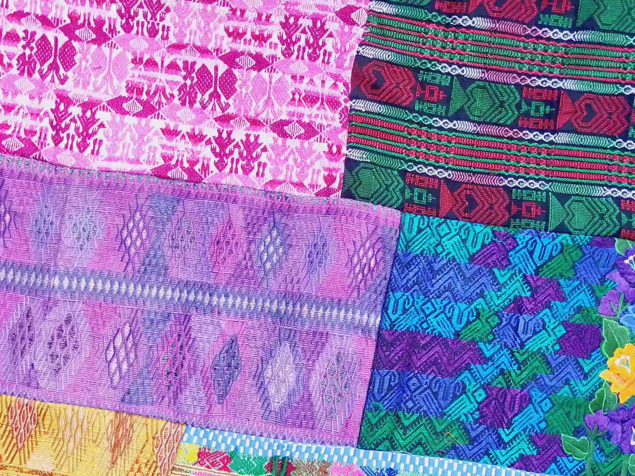 Guatemalan multicolor PATCHWORK QUILT Huipil throw