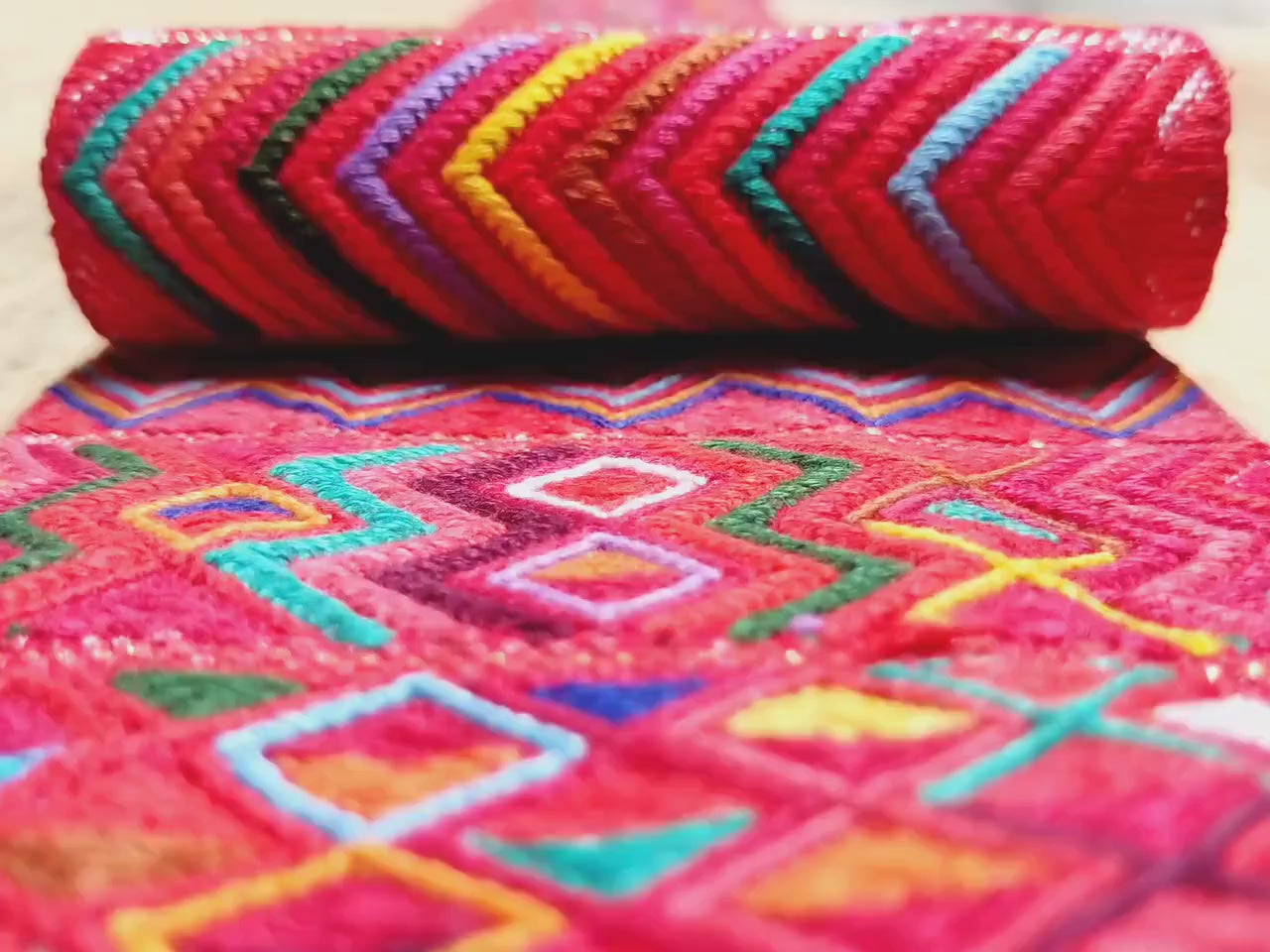 Vintage Red Unique Guatemala Handmade WEAVED Cotton SASH CINTA from Aguacatan