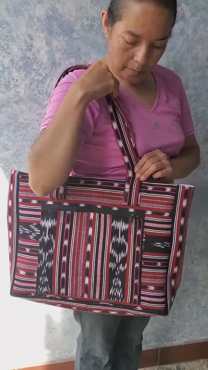 Guatemalan Cotton Handwoven IKAT Tote SHOPPING BAG. Variety Colors Available