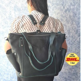 Convertible crossbody backpack Day Bag genuine leather -Soft green leather color-