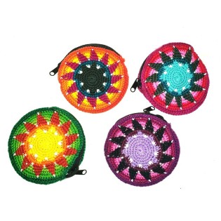 Round crocheted cotton coin purse