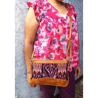 Guatemalan authentic leather huipil crossbody clutch purse