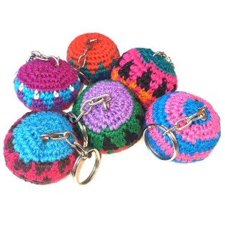 Crocheted hacky sacks key ring, key chain
