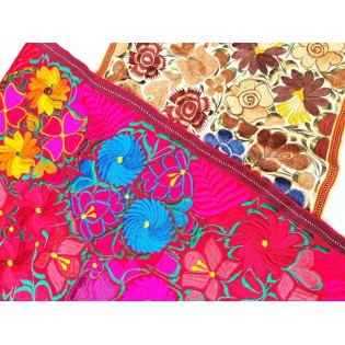 Handmade floral embroidered table runner with tassels - Zacualpa-