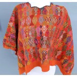 Vintage cotton unique Orange handmade weaved Mayan Tactic huipil