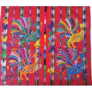 Guatemalan multicolor Peacocks sute - tablecloth - throw
