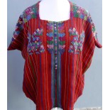 Vintage Guatemalan unique handmade weaved cotton Burgundy -Roosters and birds- huipil -Santo Domingo Xenacoj-