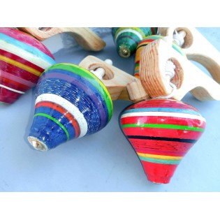 Guatemalan Spinning colorful Wooden Top Toy
