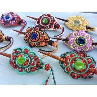SMALL Beaded hair accesory clip barrette Guatemala with Wooden Stick for LITTLE GIRLS