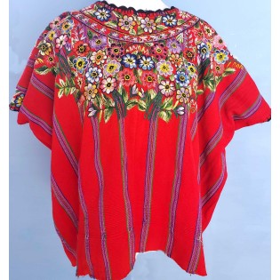 Cotton unique red handmade embroidered Floral Patzun huipil 1