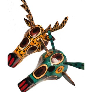 Hand-Painted Pinewood Deer Mask from Guatemala