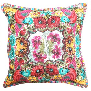 Guatemalan upcycled floral and birds huipil pillow case cushion cover 19x19 inches