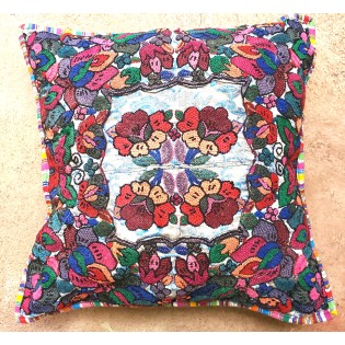 Guatemalan upcycled huipil pillow case cushion cover 19x19 inches -Butterfly and floral