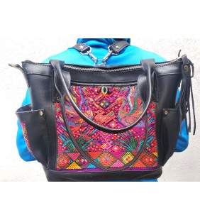 Convertible backpack crossbody day bag diaper wristlet purse strap genuine soft black leather huipil detail