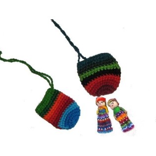 Small crochet colored purse with a doll 1.5 inch