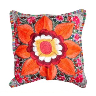 Guatemalan embroidery large flower pillow cover