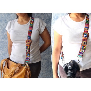 Guatemalan handmade braided authentic leather weaved silk camera/bag strap