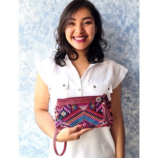 Guatemalan authentic leather huipil clutch purse